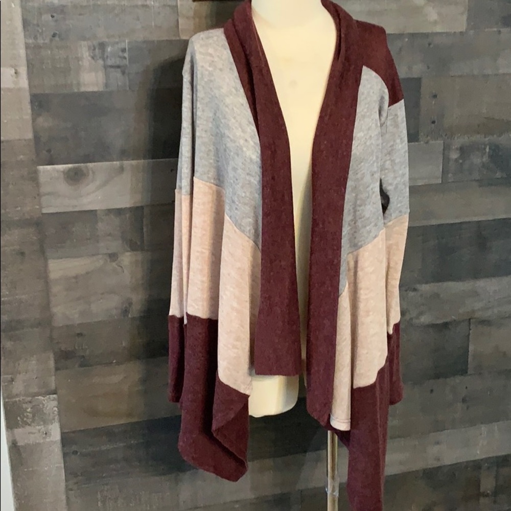 Maroon Cream and Gray Cardigan from Modern Vintage Boutique